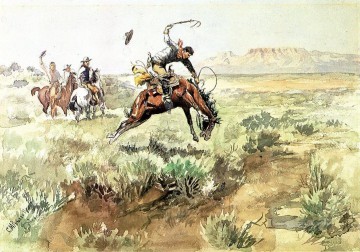 Indianer und Cowboy Werke - Bronco sprengt 1895 Charles Marion Russell Indiana Cowboy